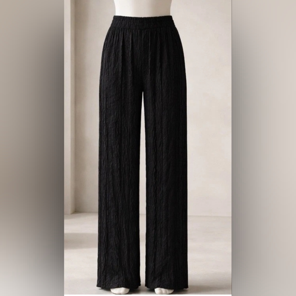 G by Giuliana Black Label Pleated Wide Leg Pants Black High Waist Sz Medium New